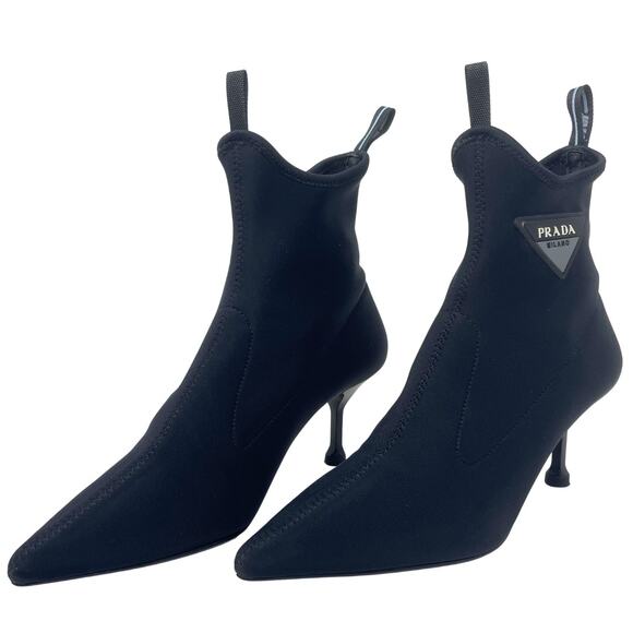Prada Boots Triangle LOGO Shoes Nylon Pointed Toe 65mm Ankle Stiletto Heels EU37 - Picture 12 of 12